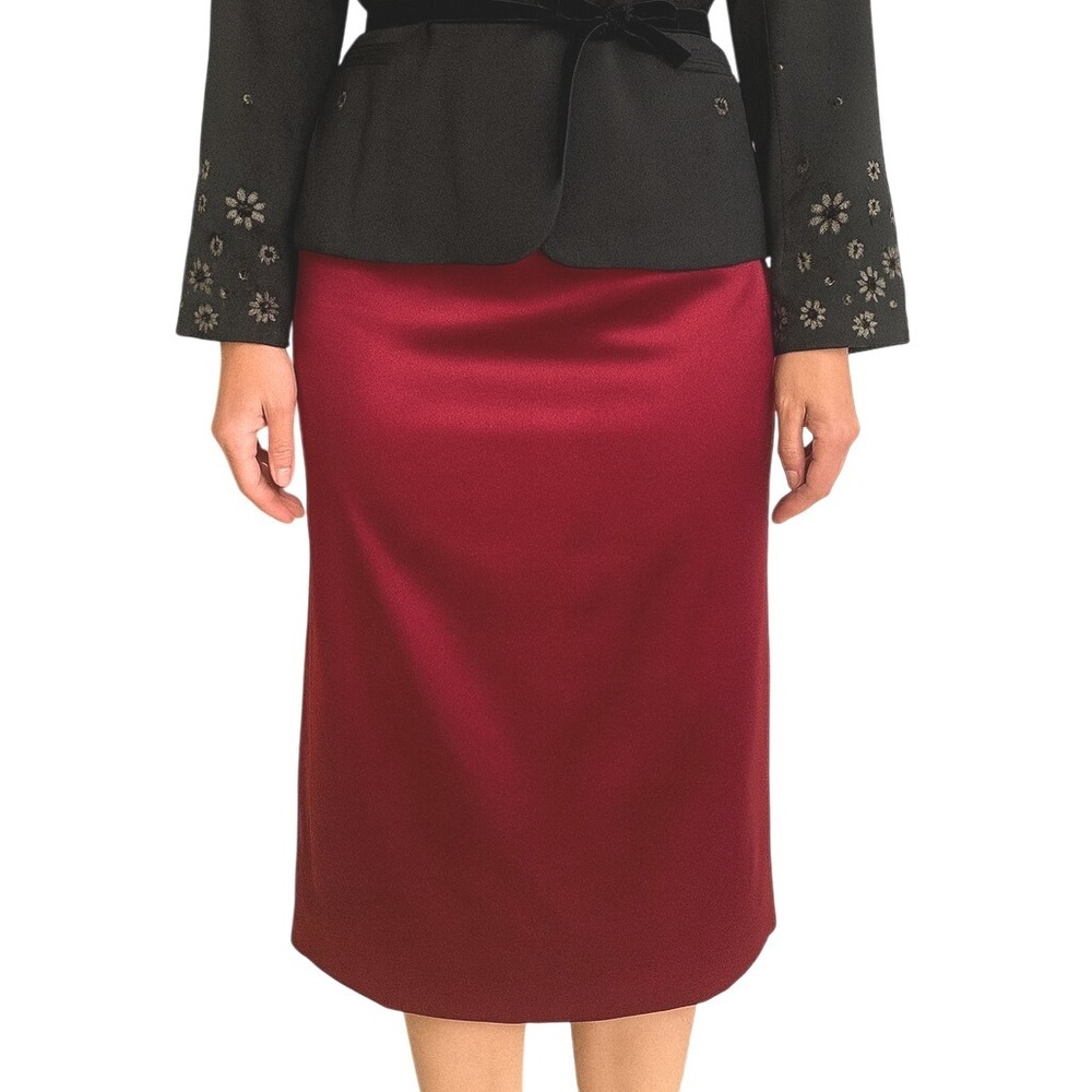 Kay‎ Unger Burgundy Satin Pencil Skirt Elegant Chic Formal Career Midi sz 8